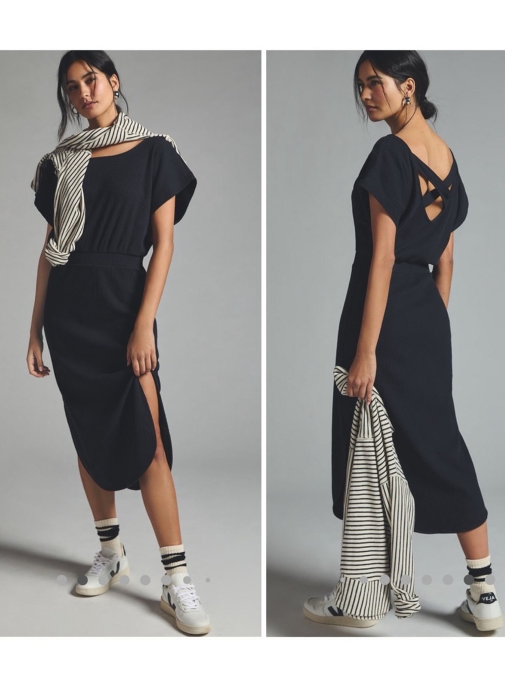Anthropologie Daily Practice Dolman Short Sleeve Ribbed Cross Back Midi Dress XS